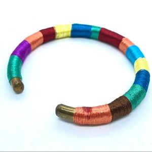 Thread Wrapped Brass Cuff Bracelet Handcrafted